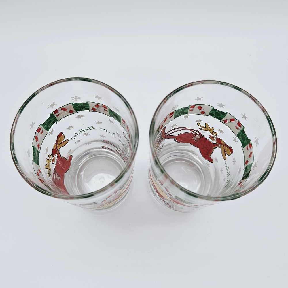 DISNEY | Christmas holiday Pooh Bear & Tigger candy cane sleigh set of 2 glasses - Picture 6 of 7
